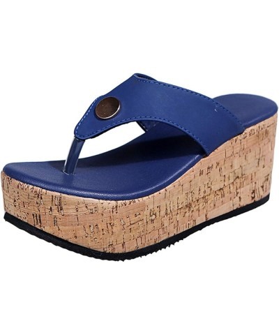 Breathable Casual Shoes Heel Women's Wedge Slippers Fashion Leisure Flip Flops for Women with Arch Support Size 12 Blue $17.4...