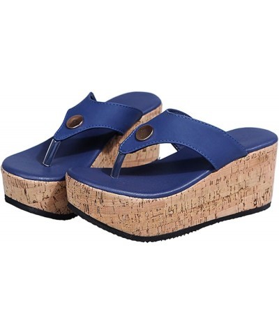 Breathable Casual Shoes Heel Women's Wedge Slippers Fashion Leisure Flip Flops for Women with Arch Support Size 12 Blue $17.4...