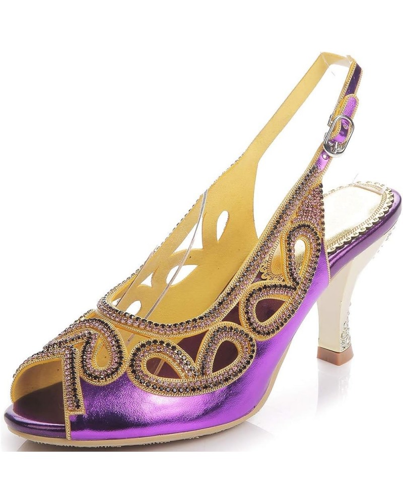 Women Peep Toe Wedding Low Heels Cutout Slingback Club Evening Dress Pumps Grape $39.37 Pumps