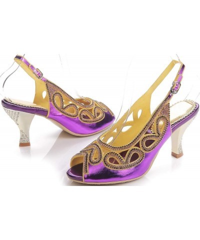 Women Peep Toe Wedding Low Heels Cutout Slingback Club Evening Dress Pumps Grape $39.37 Pumps