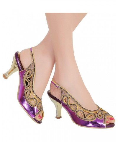 Women Peep Toe Wedding Low Heels Cutout Slingback Club Evening Dress Pumps Grape $39.37 Pumps