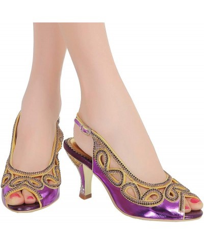 Women Peep Toe Wedding Low Heels Cutout Slingback Club Evening Dress Pumps Grape $39.37 Pumps