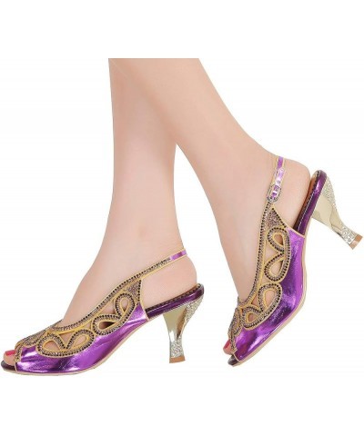 Women Peep Toe Wedding Low Heels Cutout Slingback Club Evening Dress Pumps Grape $39.37 Pumps