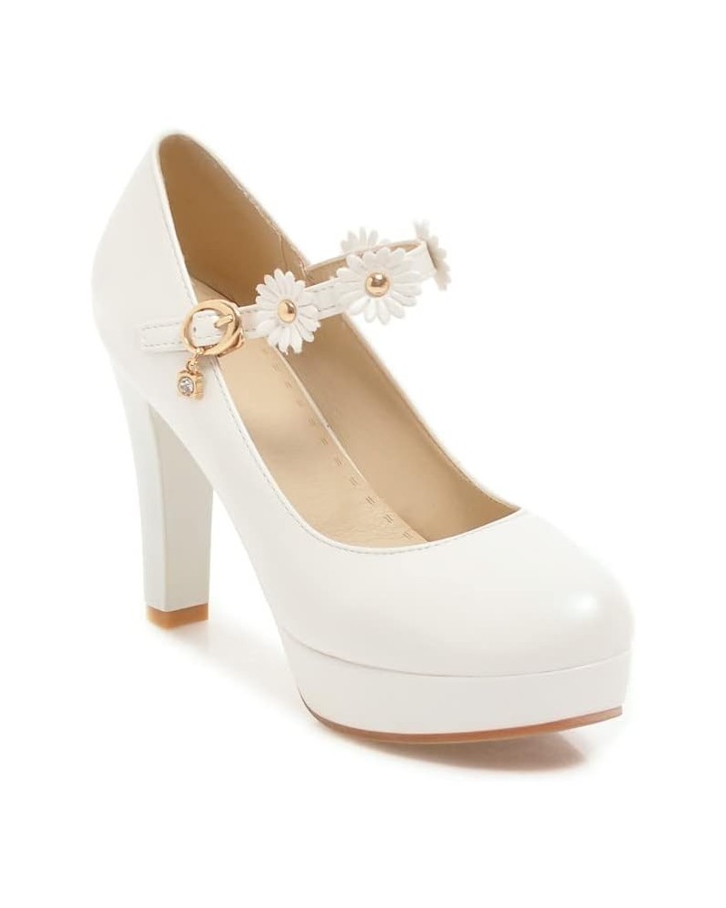 Womens DC209 Solid Wedding Low Top Pu Low Chunky Pumps White $35.39 Pumps