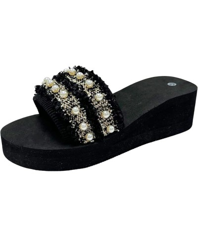 Ladies Shoes Wedge Platform Lightweight Sandals Slippers Pearl Slippers Fashion Beach Slippers Women Slippers Cat (Black, 9) ...