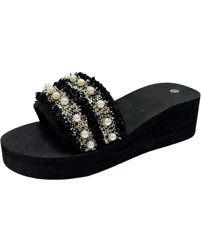 Ladies Shoes Wedge Platform Lightweight Sandals Slippers Pearl Slippers Fashion Beach Slippers Women Slippers Cat (Black, 9) ...