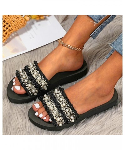 Ladies Shoes Wedge Platform Lightweight Sandals Slippers Pearl Slippers Fashion Beach Slippers Women Slippers Cat (Black, 9) ...