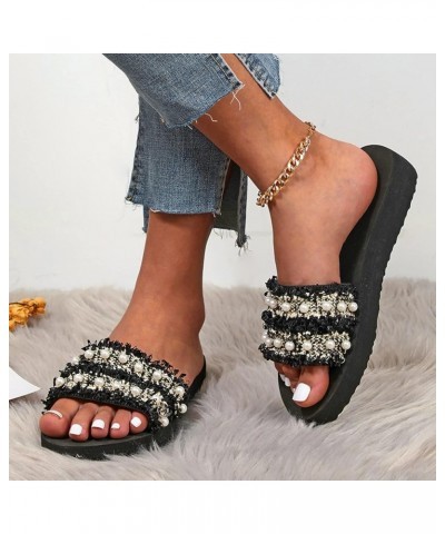 Ladies Shoes Wedge Platform Lightweight Sandals Slippers Pearl Slippers Fashion Beach Slippers Women Slippers Cat (Black, 9) ...