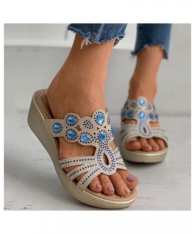 Rhinestone Bohemian Wedge Sandals For Women,Women's Fashion Summer Point Toe Hollow Out Slip On Slippers Casual Dressy Suede ...