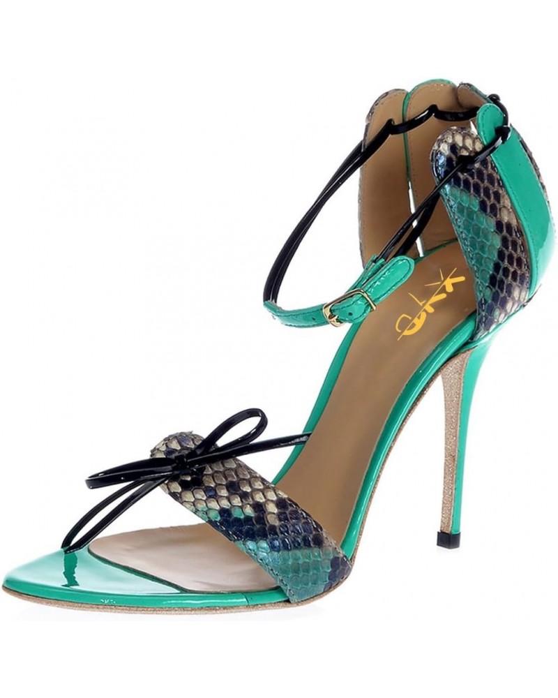 Women Sexy Strappy Pointed Open Toe Sandals Caged Ankle Wrap Pumps Fashion Tie Up Dress Evening Shoes Turquoise Snakeskin $40...