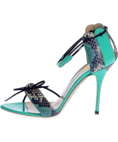 Women Sexy Strappy Pointed Open Toe Sandals Caged Ankle Wrap Pumps Fashion Tie Up Dress Evening Shoes Turquoise Snakeskin $40...