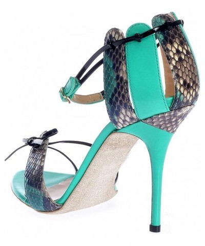 Women Sexy Strappy Pointed Open Toe Sandals Caged Ankle Wrap Pumps Fashion Tie Up Dress Evening Shoes Turquoise Snakeskin $40...