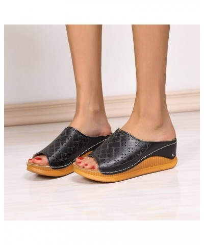 Womens Platform Wedge Sandals Women Wedge Slippers Flip Flop Sandals Thong Sandals Comfortable Wedge Platform Sandals Z-05 Bl...