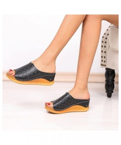 Womens Platform Wedge Sandals Women Wedge Slippers Flip Flop Sandals Thong Sandals Comfortable Wedge Platform Sandals Z-05 Bl...