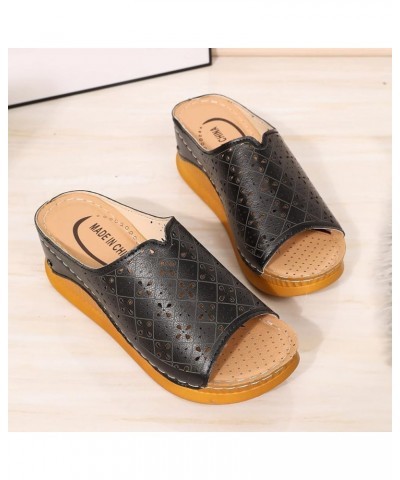 Womens Platform Wedge Sandals Women Wedge Slippers Flip Flop Sandals Thong Sandals Comfortable Wedge Platform Sandals Z-05 Bl...