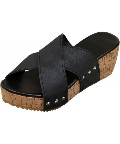 Wedge Sandals for Women Dressy, Beach Sandals for Women Fashion Sequin Open Toe Slip-on Sandals Summer Slippers X03-black $14...