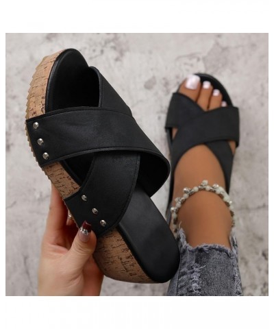 Wedge Sandals for Women Dressy, Beach Sandals for Women Fashion Sequin Open Toe Slip-on Sandals Summer Slippers X03-black $14...