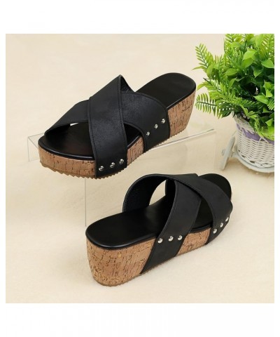 Wedge Sandals for Women Dressy, Beach Sandals for Women Fashion Sequin Open Toe Slip-on Sandals Summer Slippers X03-black $14...