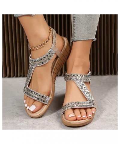 Ladies Ethnic Style Summer Rhinestone Decorative Slope Heel Thick Sole Fashion Sandals Women Sandals Wide Width 12 (Gold, 6.5...