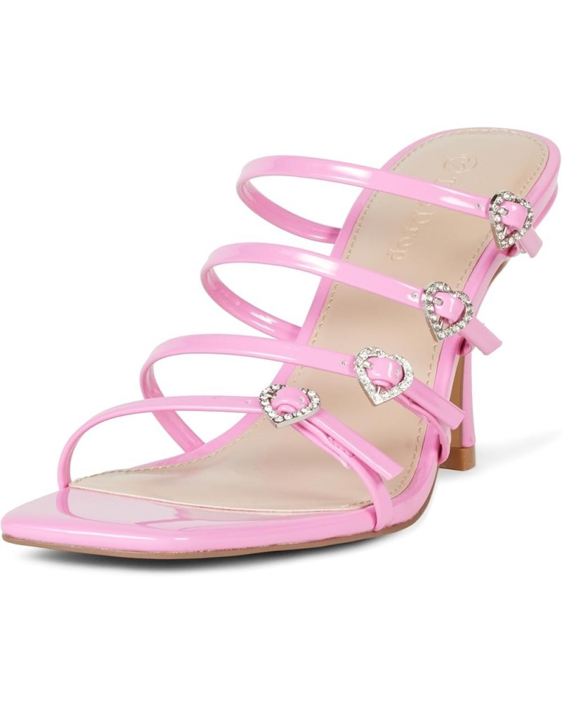 Women's Naomi Strappy Buckle Heeled Sandal Pink Patent Heart $17.36 Sandals