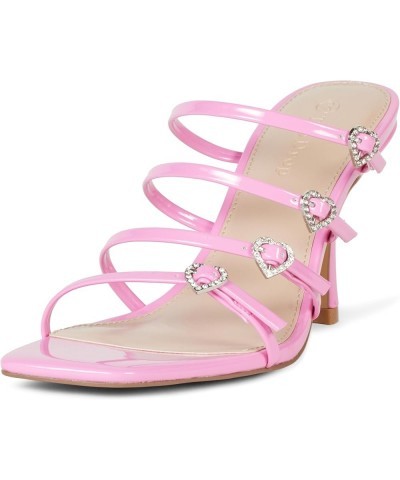 Women's Naomi Strappy Buckle Heeled Sandal Pink Patent Heart $17.36 Sandals