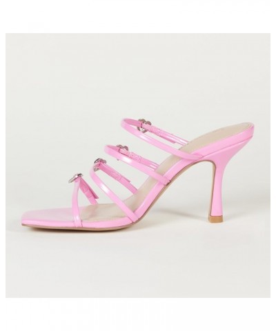 Women's Naomi Strappy Buckle Heeled Sandal Pink Patent Heart $17.36 Sandals