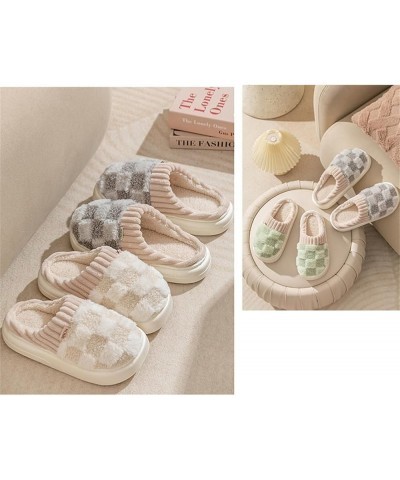 Kawaii Checkered Slippers Unisex Cute Fluffy Home Slippers Fuzzy Slippers Beige $7.58 Slippers