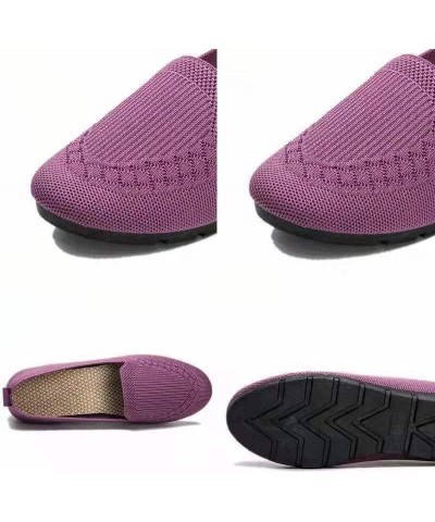 2022 Casual Shoes Women's Mesh Breathable Slip on Flat Shoes Ladies Loafers - Women's Slip Elastic Knit Work Sneakers (Purple...