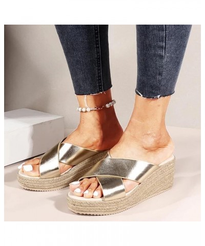 Women Solid Flock Espadrille Platform Sandals Breathable Crisscross Band Fish Mouth Slippers Ladies Non Slip 8 Gold $25.50 Sa...