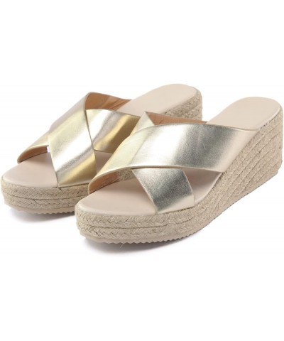 Women Solid Flock Espadrille Platform Sandals Breathable Crisscross Band Fish Mouth Slippers Ladies Non Slip 8 Gold $25.50 Sa...