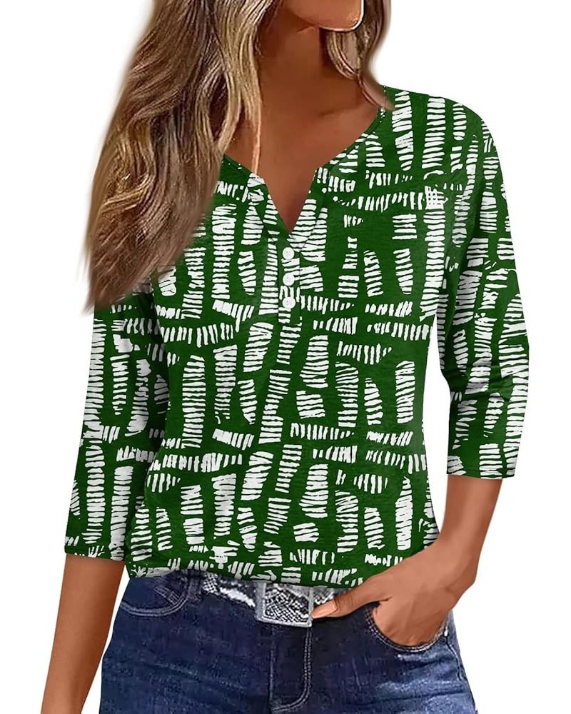 3/4 Sleeve T Shirts for Women Relaxed Fit Printed Shirts Button Down V Neck T Shirts Loose Fit Fashion Clothes 1-green $10.92...