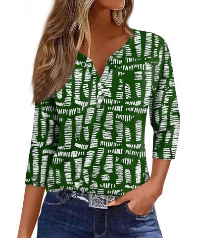 3/4 Sleeve T Shirts for Women Relaxed Fit Printed Shirts Button Down V Neck T Shirts Loose Fit Fashion Clothes 1-green $10.92...