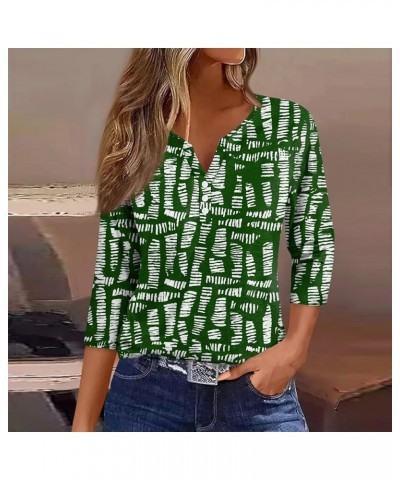 3/4 Sleeve T Shirts for Women Relaxed Fit Printed Shirts Button Down V Neck T Shirts Loose Fit Fashion Clothes 1-green $10.92...