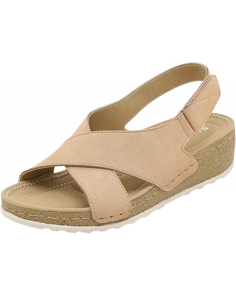 Platform Sandals Sandals Summer Flip Buckle Fashion Wedges Flops Shoes Shoes Women's for Women Strap Sandals 7 Beige $21.45 S...