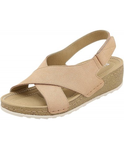 Platform Sandals Sandals Summer Flip Buckle Fashion Wedges Flops Shoes Shoes Women's for Women Strap Sandals 7 Beige $21.45 S...