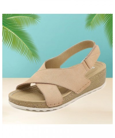 Platform Sandals Sandals Summer Flip Buckle Fashion Wedges Flops Shoes Shoes Women's for Women Strap Sandals 7 Beige $21.45 S...