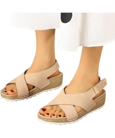 Platform Sandals Sandals Summer Flip Buckle Fashion Wedges Flops Shoes Shoes Women's for Women Strap Sandals 7 Beige $21.45 S...