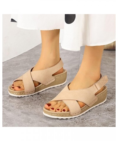 Platform Sandals Sandals Summer Flip Buckle Fashion Wedges Flops Shoes Shoes Women's for Women Strap Sandals 7 Beige $21.45 S...