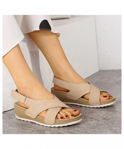 Platform Sandals Sandals Summer Flip Buckle Fashion Wedges Flops Shoes Shoes Women's for Women Strap Sandals 7 Beige $21.45 S...