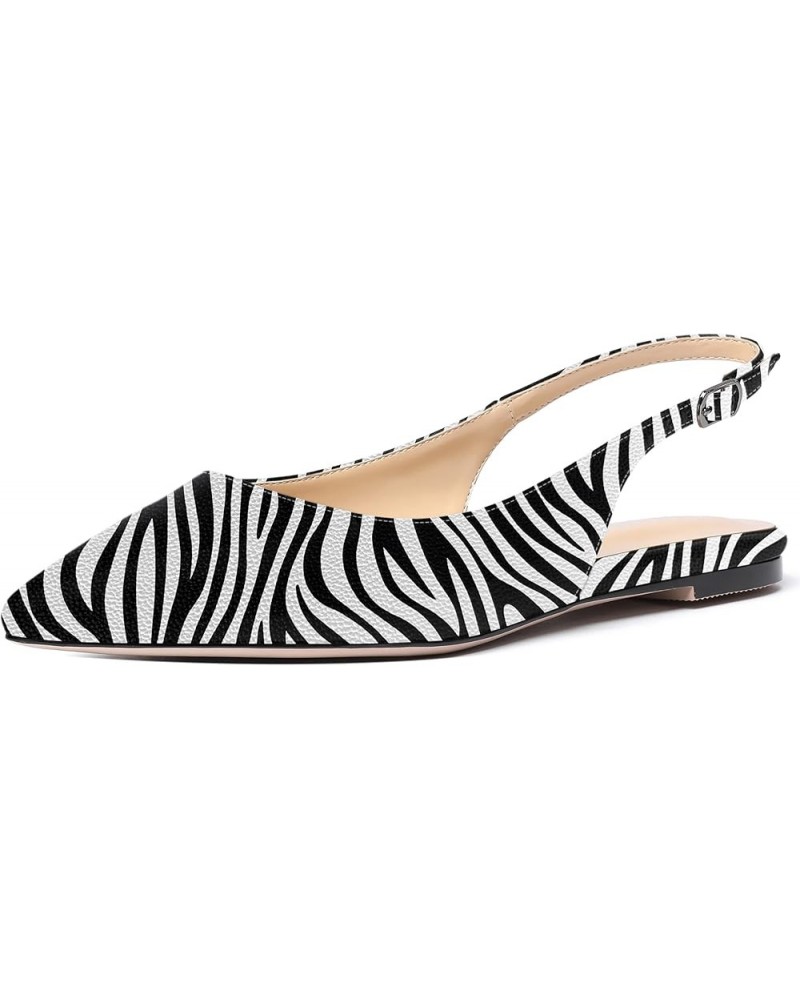 Women's Pointed Toe Patent Slingback Dating Casual Flats Sandals Zebra $29.45 Sandals