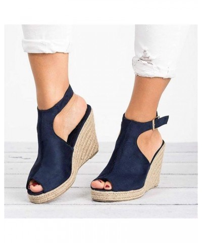 Fashion Buckle Roman Casual Ladies Shoes Women's Wedges Sandals Strap Solid Comfort Heels for Women Sandals Dark Blue $16.38 ...