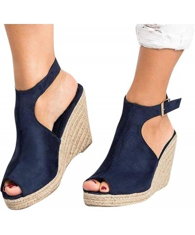 Fashion Buckle Roman Casual Ladies Shoes Women's Wedges Sandals Strap Solid Comfort Heels for Women Sandals Dark Blue $16.38 ...