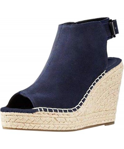 Fashion Buckle Roman Casual Ladies Shoes Women's Wedges Sandals Strap Solid Comfort Heels for Women Sandals Dark Blue $16.38 ...