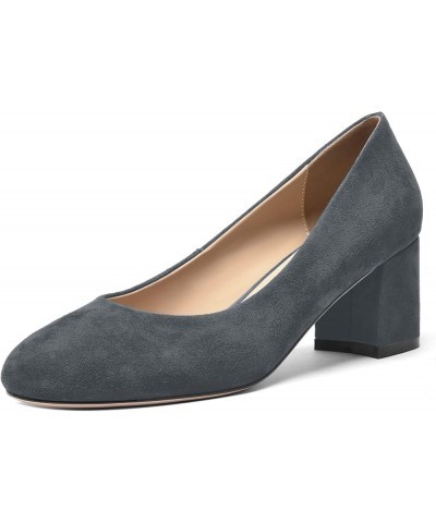 Womens Casual Round Toe Comfortable Slip On Suede Leather Chunky Low Heel Pumps Dressy Shoes 2.2 Inch Grey $41.39 Pumps