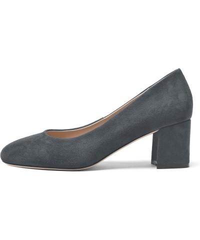 Womens Casual Round Toe Comfortable Slip On Suede Leather Chunky Low Heel Pumps Dressy Shoes 2.2 Inch Grey $41.39 Pumps