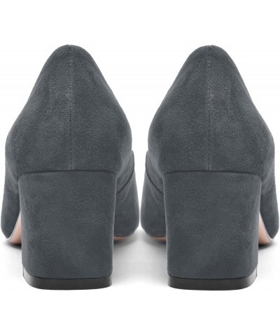 Womens Casual Round Toe Comfortable Slip On Suede Leather Chunky Low Heel Pumps Dressy Shoes 2.2 Inch Grey $41.39 Pumps