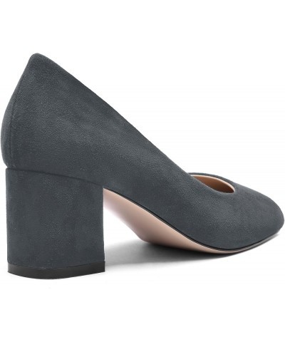 Womens Casual Round Toe Comfortable Slip On Suede Leather Chunky Low Heel Pumps Dressy Shoes 2.2 Inch Grey $41.39 Pumps