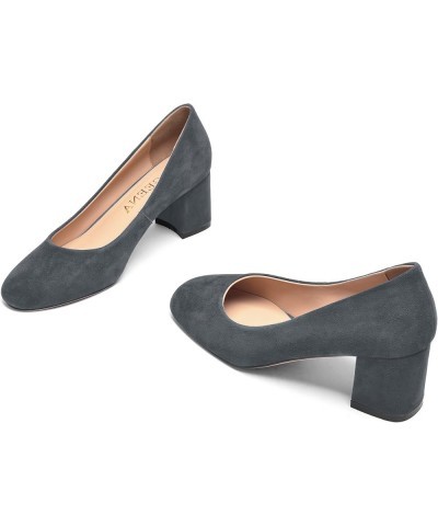 Womens Casual Round Toe Comfortable Slip On Suede Leather Chunky Low Heel Pumps Dressy Shoes 2.2 Inch Grey $41.39 Pumps