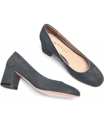 Womens Casual Round Toe Comfortable Slip On Suede Leather Chunky Low Heel Pumps Dressy Shoes 2.2 Inch Grey $41.39 Pumps