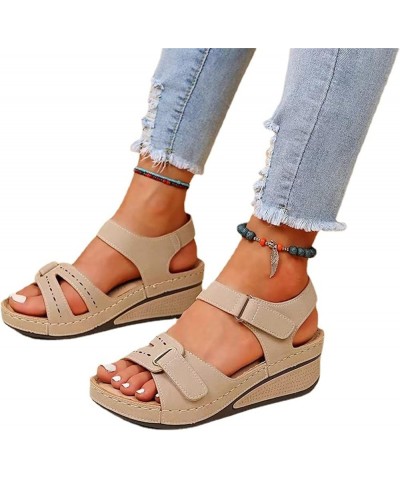 Womens Wedge Sports Sandals with Arch Support Summer Comfortable Platform Flat Shoes Outdoor Hook and Loop Ankle Strap Casual...